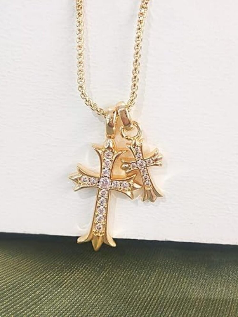 14K Gold Plated Cross Necklace Dainty Faith Choker Hypoallergenic - Picture 4 of 5